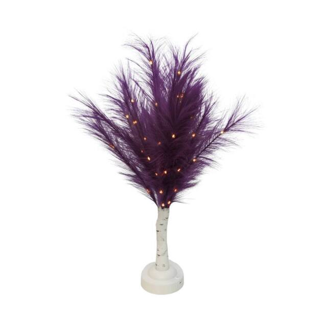 Shatchi 70cm Lighted Feather Tree Lamp - Warm White LED, Battery Operated in Purple - image 1