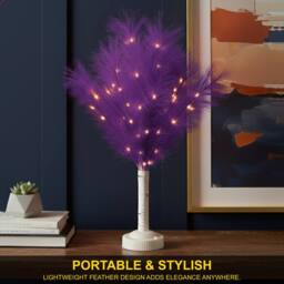 Shatchi 70cm Lighted Feather Tree Lamp - Warm White LED, Battery Operated in Purple - thumbnail 2