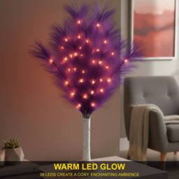 Shatchi 70cm Lighted Feather Tree Lamp - Warm White LED, Battery Operated in Purple - thumbnail 6