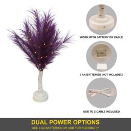 Shatchi 70cm Lighted Feather Tree Lamp - Warm White LED, Battery Operated in Purple - thumbnail 5