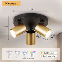Harper Living Ceiling Spot Lights, GU10 Round Ceiling Llight, Black & Gold - thumbnail 7