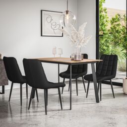 More4Homes Haydon Extending Dining Table & Chairs- Oak Effect Table Top w Black Legs + Nova Faux Leather Dining Chair Set Of 6 - thumbnail 2