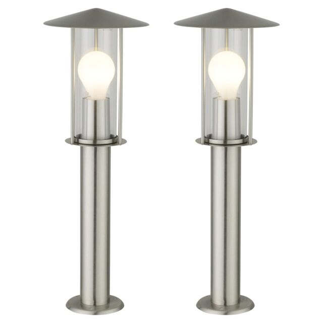 First Choice Lighting Set of 2 Treviso - Brushed Stainless Steel Outdoor Post Lights in Silver - image 1
