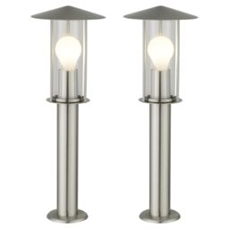 First Choice Lighting Set of 2 Treviso - Brushed Stainless Steel Outdoor Post Lights in Silver