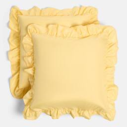 OHS 2 x Plain Faux Linen Frill Cushion Covers in Lemon - Size: 45 cm x 45 cm - thumbnail 3