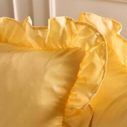 OHS 2 x Plain Faux Linen Frill Cushion Covers in Lemon - Size: 45 cm x 45 cm - thumbnail 2
