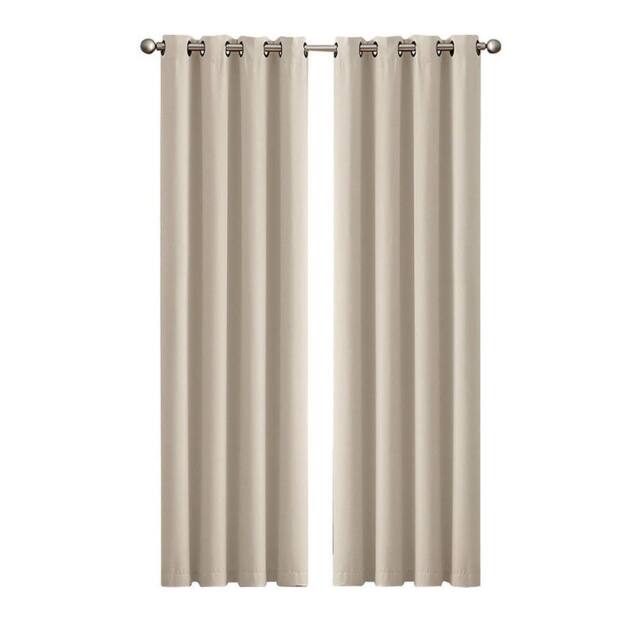 KORVIXA 2x Blackout Curtains Thermal Blockout in Beige - Size: 100 cm - image 1