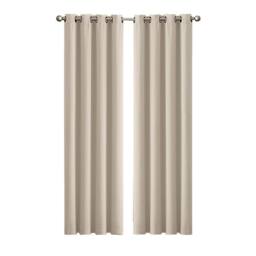 KORVIXA 2x Blackout Curtains Thermal Blockout in Beige - Size: 100 cm - thumbnail 1