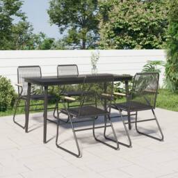 Berkfield Home Beautiful 5 Piece Garden Dining Set Black PVC Rattan - thumbnail 2
