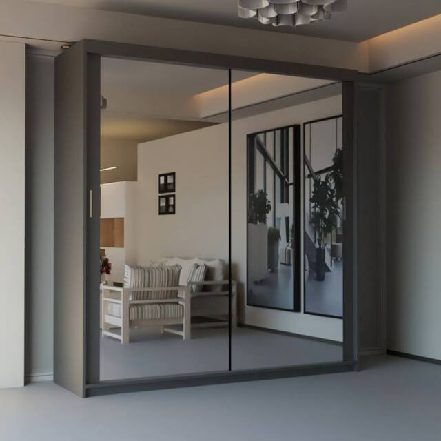 Sliding Wardrobes 4U Modern Double Sliding Door Wardrobe W 120cm X H 217cm in Grey - image 1