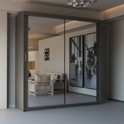 Sliding Wardrobes 4U Modern Double Sliding Door Wardrobe W 120cm X H 217cm in Grey