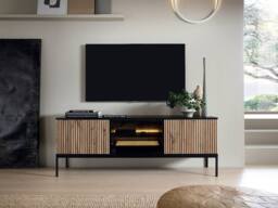 Vente-unique 3 - Door TV Stand With Leds In MDF & Smoked Glass - Black and - thumbnail 3