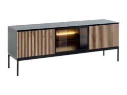 Vente-unique 3 - Door TV Stand With Leds In MDF & Smoked Glass - Black and - thumbnail 5