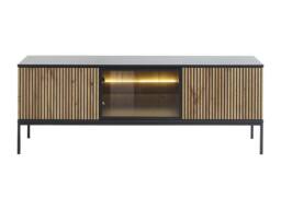 Vente-unique 3 - Door TV Stand With Leds In MDF & Smoked Glass - Black and - thumbnail 2