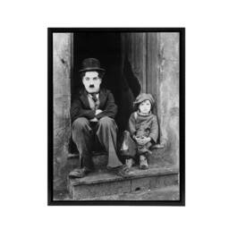 "Artery8 Charlie Chaplin The Kid Silent Movie Still Framed Canvas Wall Art Print in Grey - Size: W24"" x H32""" - thumbnail 1