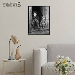 "Artery8 Charlie Chaplin The Kid Silent Movie Still Framed Canvas Wall Art Print in Grey - Size: W24"" x H32""" - thumbnail 3