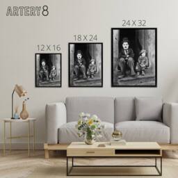 "Artery8 Charlie Chaplin The Kid Silent Movie Still Framed Canvas Wall Art Print in Grey - Size: W24"" x H32""" - thumbnail 4