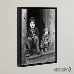 "Artery8 Charlie Chaplin The Kid Silent Movie Still Framed Canvas Wall Art Print in Grey - Size: W24"" x H32""" - thumbnail 2