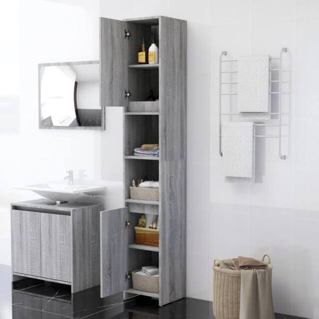 Berkfield Home Stylish Bathroom Cabinet Grey Sonoma 30x30x183.5 cm Engineered Wood - image 1