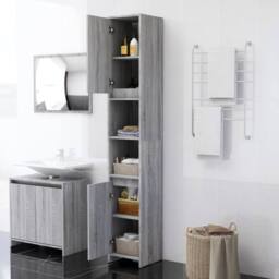 Berkfield Home Stylish Bathroom Cabinet Grey Sonoma 30x30x183.5 cm Engineered Wood - thumbnail 1