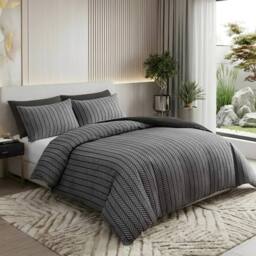 Pamposh Anti Allergy Microfibre Duvet Cover Set Reversible Quilt Covers in Black - Size: Single - thumbnail 1