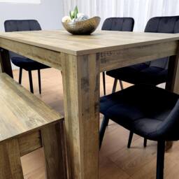 KOSY KOALA Modern Rustic Effect Dining Table Set with 4 Black Velvet Chairs & Bench - Kitchen Dining Furniture in Brown - thumbnail 7