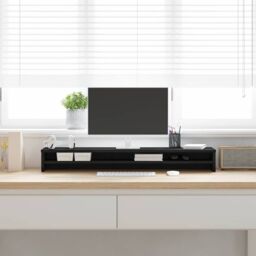 Berkfield Home Monitor Stand Black Oak 100x24x13 cm Engineered Wood - Size: 100 x 24 x 13 cm - thumbnail 3