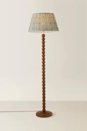 ValueLights Bobbin Floral Printed Pleated Shade Walnut Bobble Floor Lamp in Light Brown - thumbnail 3