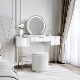 CARME HOME Lara Dressing Table with Elsie LED Mirror-White & Hailey Bouclé Stool in White - thumbnail 1