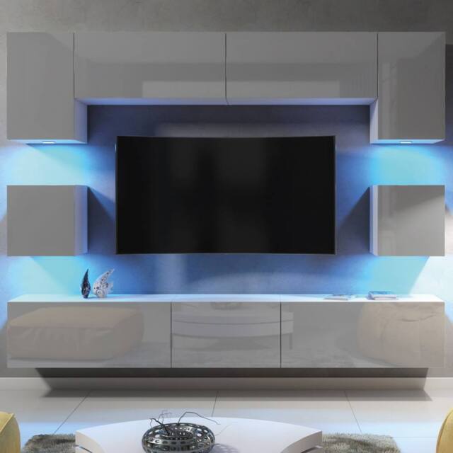 Creative Furniture Panorama Wall TV Unit - White & Grey Gloss Doors & LED Lights - image 1