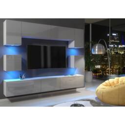 Creative Furniture Panorama Wall TV Unit - White & Grey Gloss Doors & LED Lights - thumbnail 4