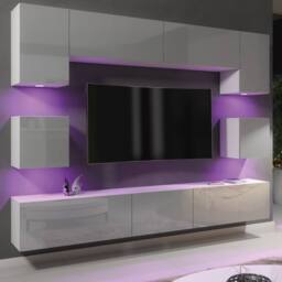 Creative Furniture Panorama Wall TV Unit - White & Grey Gloss Doors & LED Lights - thumbnail 7
