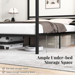 Gymax Double Size Canopy Bed Frame 4-Poster Metal Platform Bed-Black in Black - thumbnail 3
