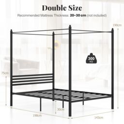 Gymax Double Size Canopy Bed Frame 4-Poster Metal Platform Bed-Black in Black - thumbnail 2