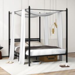 Gymax Double Size Canopy Bed Frame 4-Poster Metal Platform Bed-Black in Black - thumbnail 9