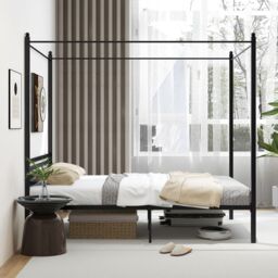 Gymax Double Size Canopy Bed Frame 4-Poster Metal Platform Bed-Black in Black - thumbnail 5