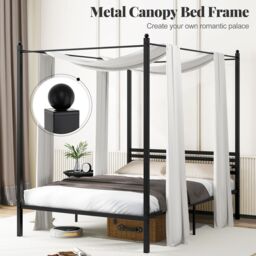 Gymax Double Size Canopy Bed Frame 4-Poster Metal Platform Bed-Black in Black - thumbnail 7