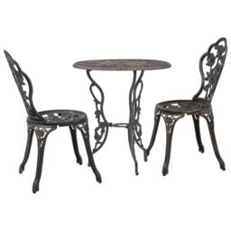 Berkfield Home 3 Piece Bistro Set Cast Aluminium in Brown - thumbnail 1