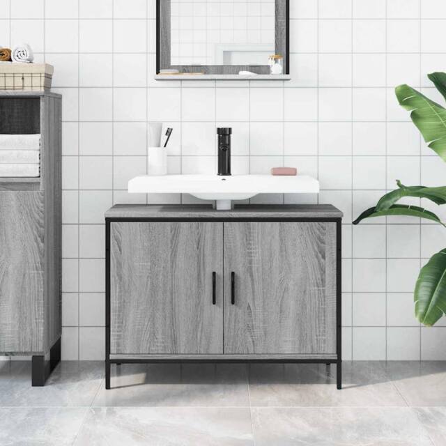 Berkfield Home Sturdy Bathroom Sink Cabinet Grey Sonoma 80x30x60 cm Engineered Wood - Size: 80 x 30 x 60 cm - image 1