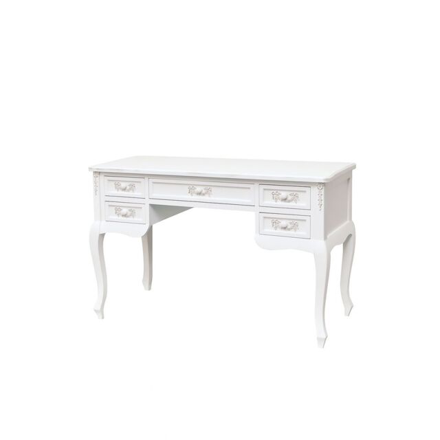 Melody Maison Antique White Dressing Table Desk With Triple Mirror & Stool - Pays Blanc Range - image 1