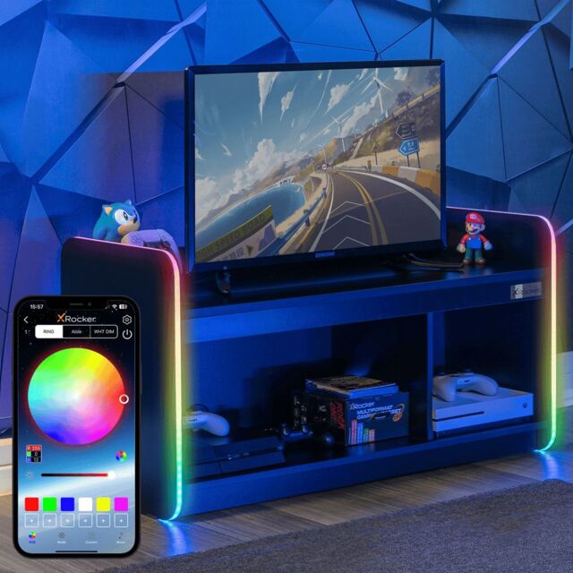 "X Rocker Electra TV Unit for up to 42"" TV's, Shelves & LED Lights in Black" - image 1