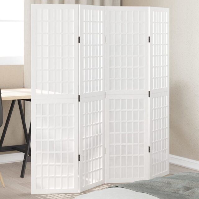 Berkfield Home Room Divider 4 Panels White Solid Wood Paulownia - image 1