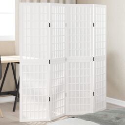 Berkfield Home Room Divider 4 Panels White Solid Wood Paulownia