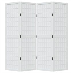 Berkfield Home Room Divider 4 Panels White Solid Wood Paulownia - thumbnail 4