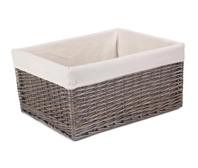 Red Hamper Wicker Jumbo Antique Wash Lined Storage Basket in White - image 1