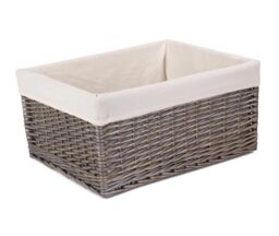 Red Hamper Wicker Jumbo Antique Wash Lined Storage Basket in White - thumbnail 1