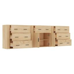 Berkfield Home Sideboards 3 pcs Sonoma Oak Engineered Wood in Light Brown - thumbnail 5