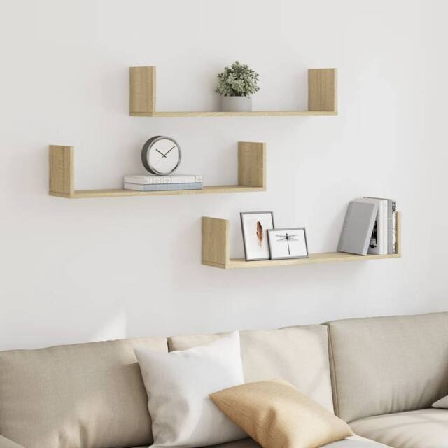 Berkfield Home Wall Shelves 3 pcs Sonoma Oak 80x18x18 cm Engineered Wood in Light Brown - Size: 80 x 18 x 18 cm - image 1