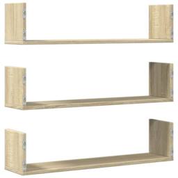 Berkfield Home Wall Shelves 3 pcs Sonoma Oak 80x18x18 cm Engineered Wood in Light Brown - Size: 80 x 18 x 18 cm - thumbnail 6