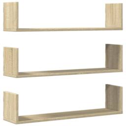 Berkfield Home Wall Shelves 3 pcs Sonoma Oak 80x18x18 cm Engineered Wood in Light Brown - Size: 80 x 18 x 18 cm - thumbnail 2